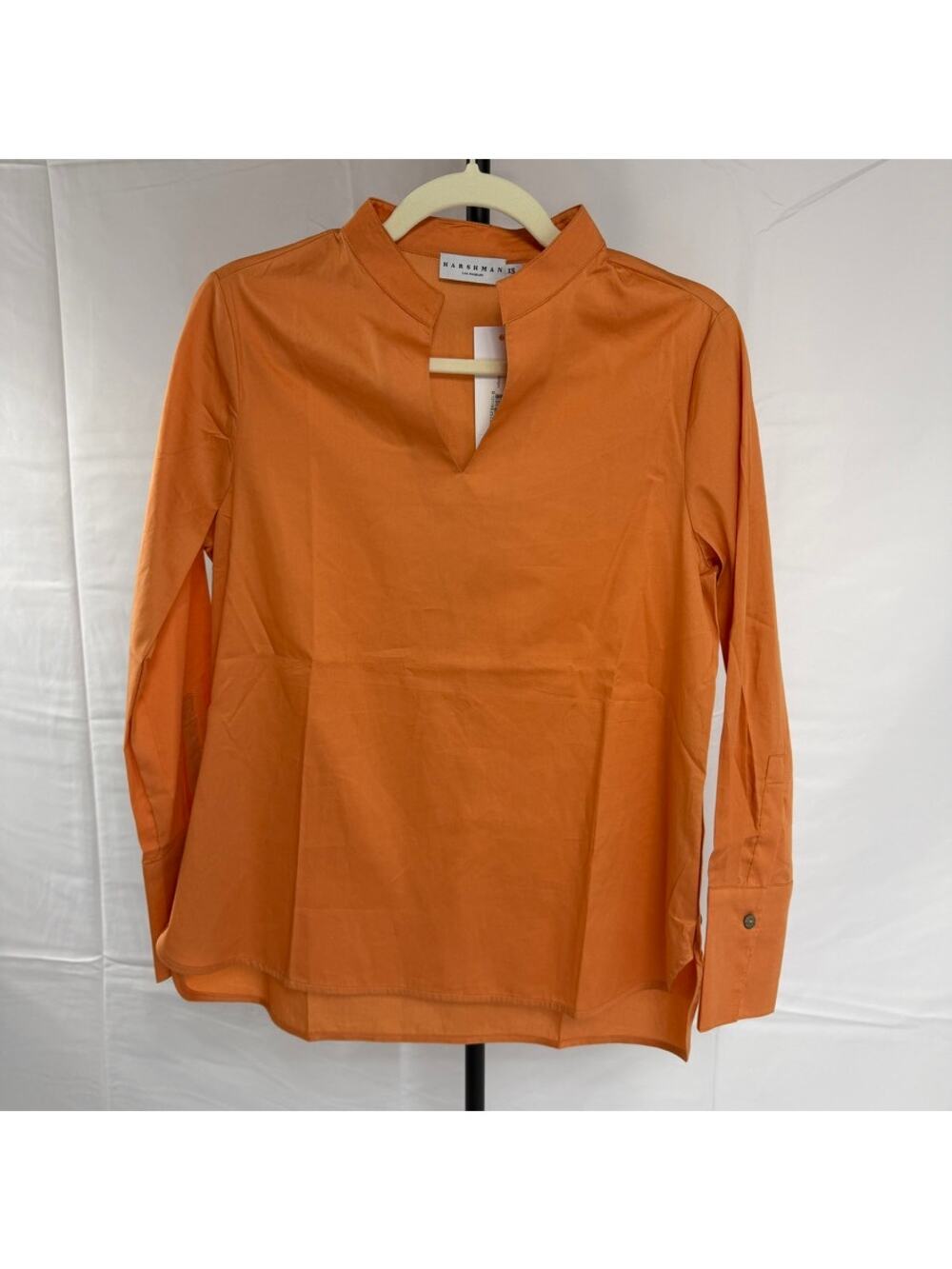 Harshman Ellis Poplin Cotton Popover Blouse Persimmon Orange XS
